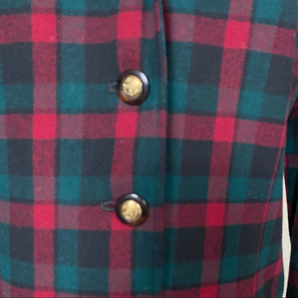Vintage Red Green Wool Plaid Pendleton Blazer With Velvet Collar - Picture 8 of 13